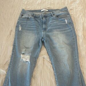 Kancun Jeans 5 26 Stretch Los Angeles Distressed Dark Wash Cropped Frayed Button